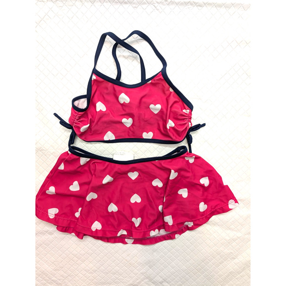 Old Navy Girls Size 5T Tankini Bikini Swim Top & Skirted Bottom Set Red Hearts - Picture 1 of 5